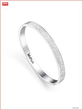 316L Stainless Steel Bangle Bracelet 18K White Gold Plated Hidden Clasp